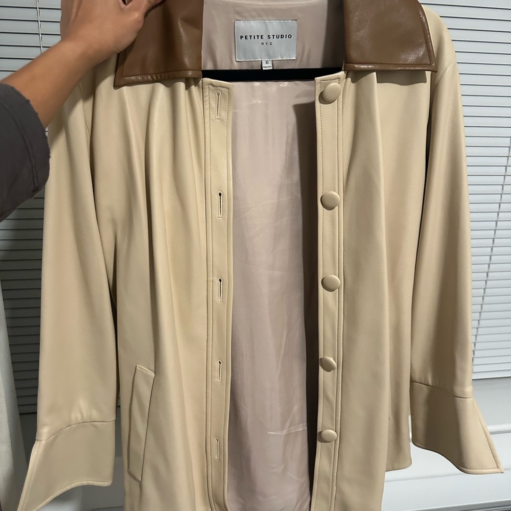 Petite Studio Cream and Brown Trench Coat
